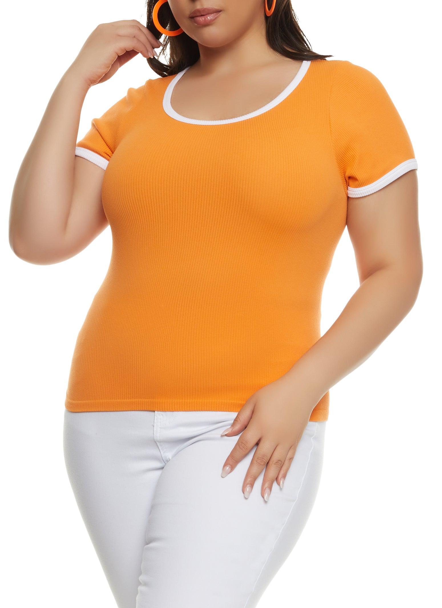 Womens Plus Size Rib Knit Seamless Ringer Tee Product Image