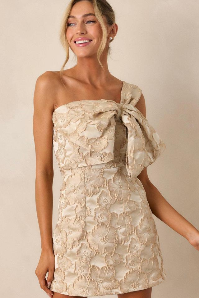 Missing Out Champagne Gold Floral Jacquard Mini Dress Product Image