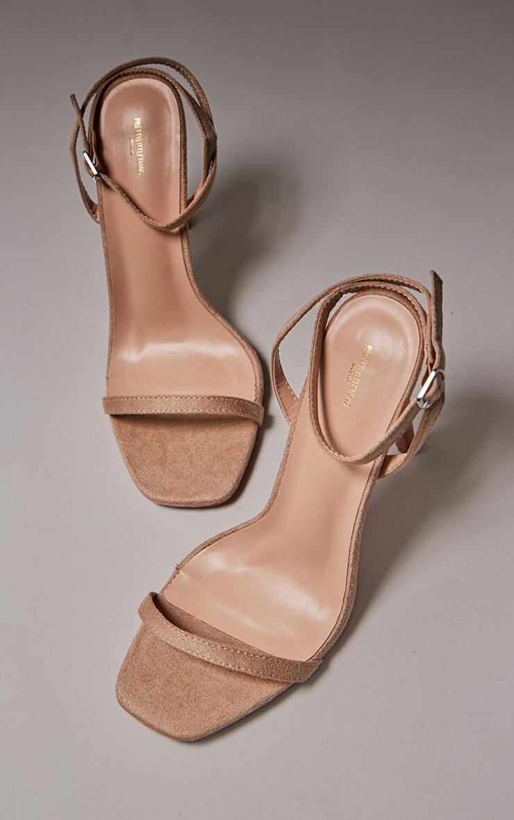 Nude Wide Fit Faux Suede Square Toe Barely There Strappy High Heels Product Image