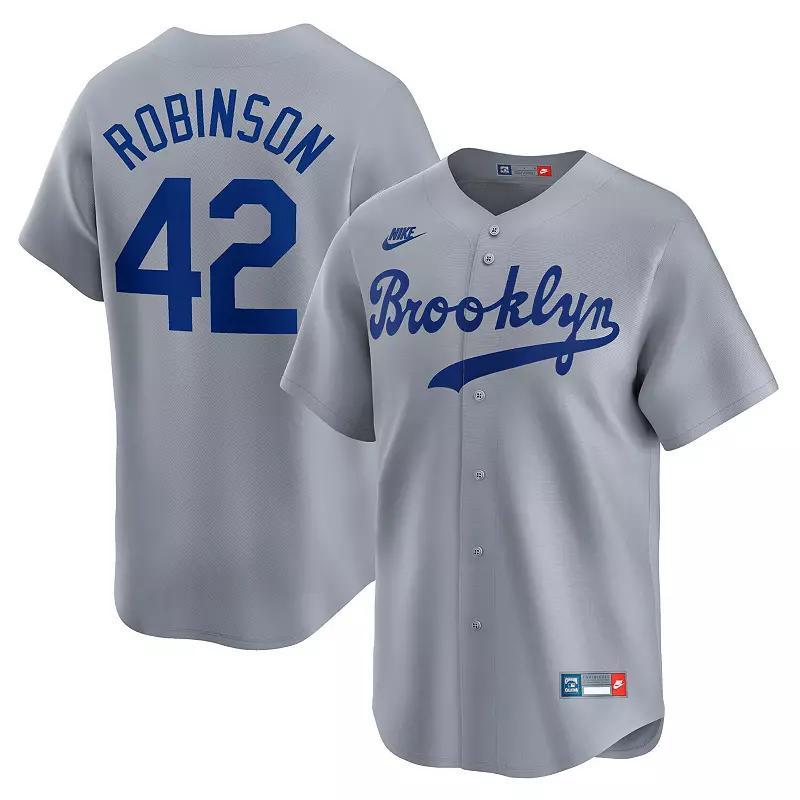 Nike Mens Jackie Robinson Gray Brooklyn Dodgers Throwback Cooperstown Collection Limited Jersey - Gray Product Image