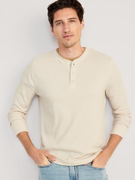 Waffle-Knit Henley T-Shirt Product Image