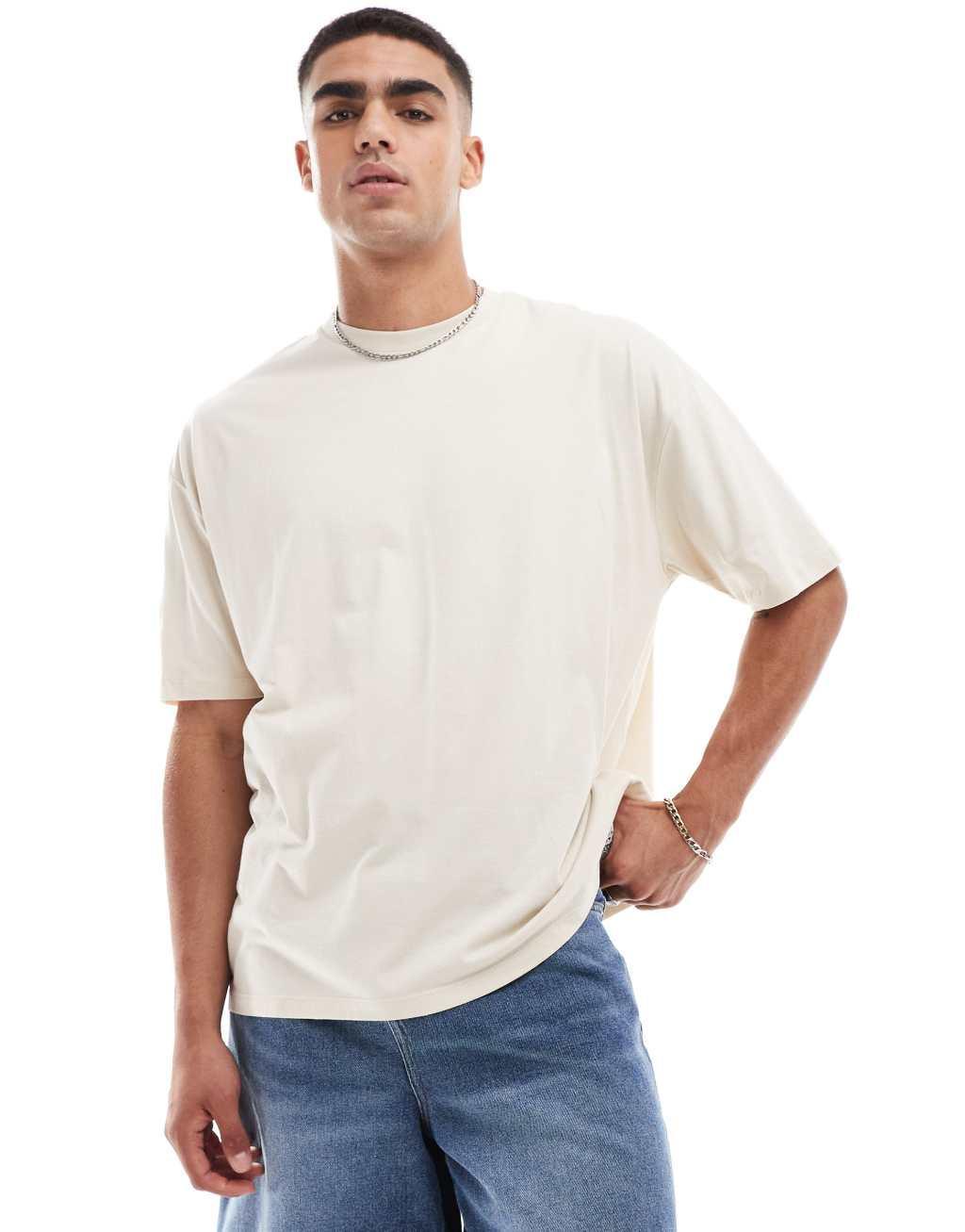 ASOS DESIGN oversized t-shirt in beige with floral back print Product Image