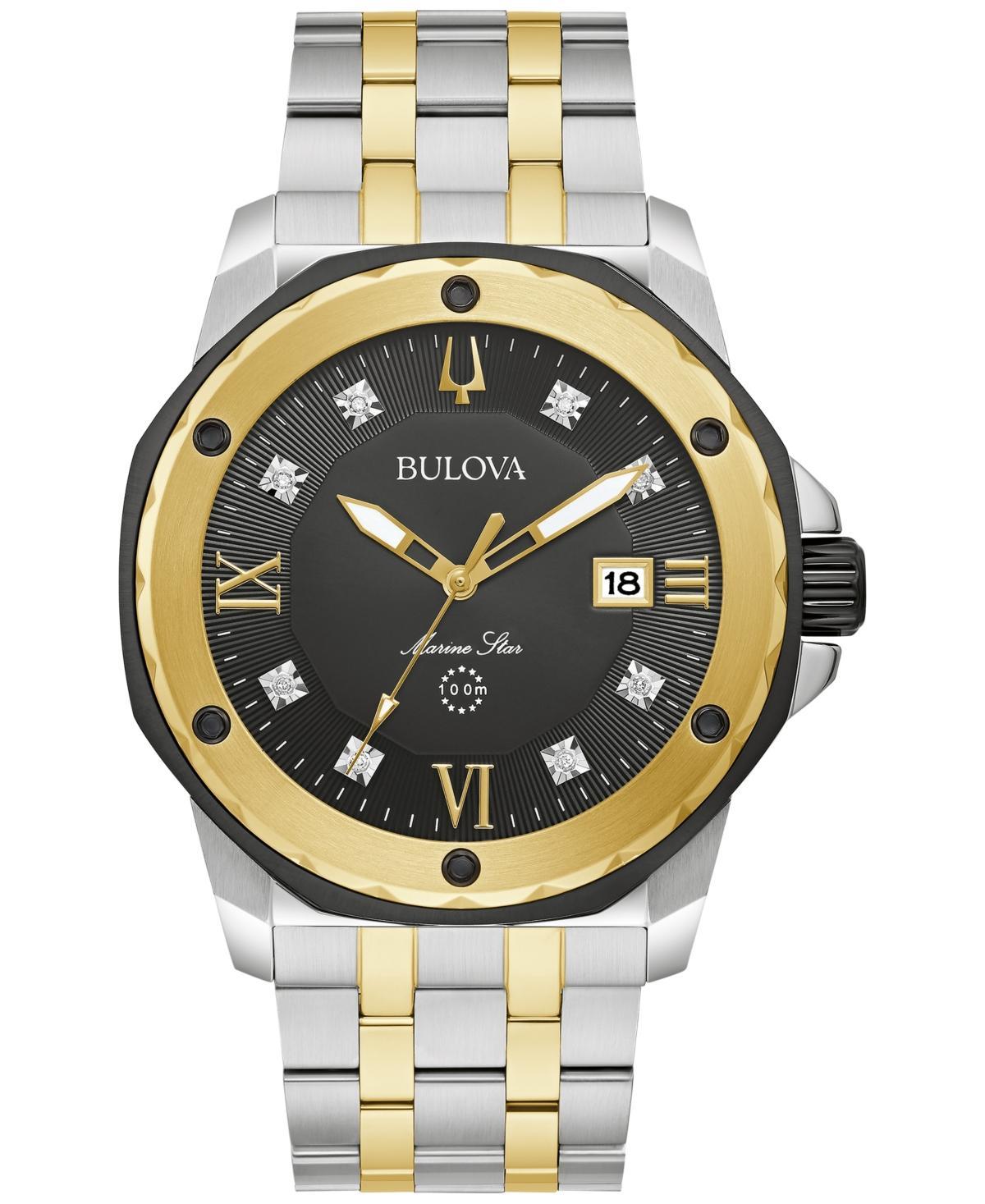 Bulova Mens Marine Star Diamond Accent Two-Tone Stainless Steel Bracelet Watch 44mm Product Image