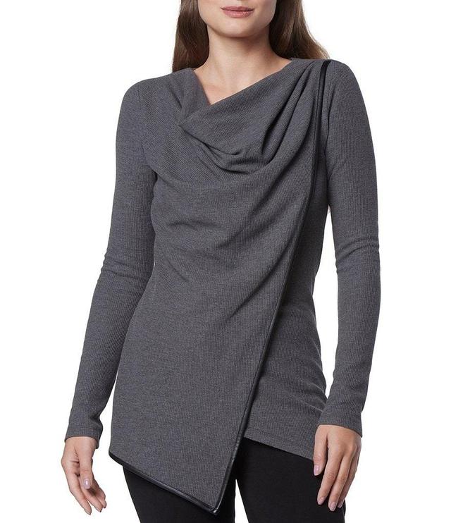 Andrew Marc Sport York Asymmetric Hem Draped Neck Long Sleeve Thermal Knit Tunic Product Image