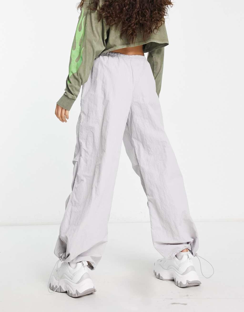 ASOS DESIGN Petite parachute cargo pants in gray Product Image