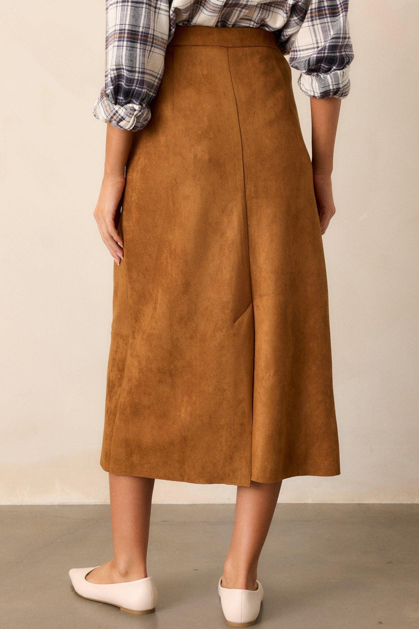 I'm Telling You Caramel Brown Faux Suede Midi Skirt Product Image