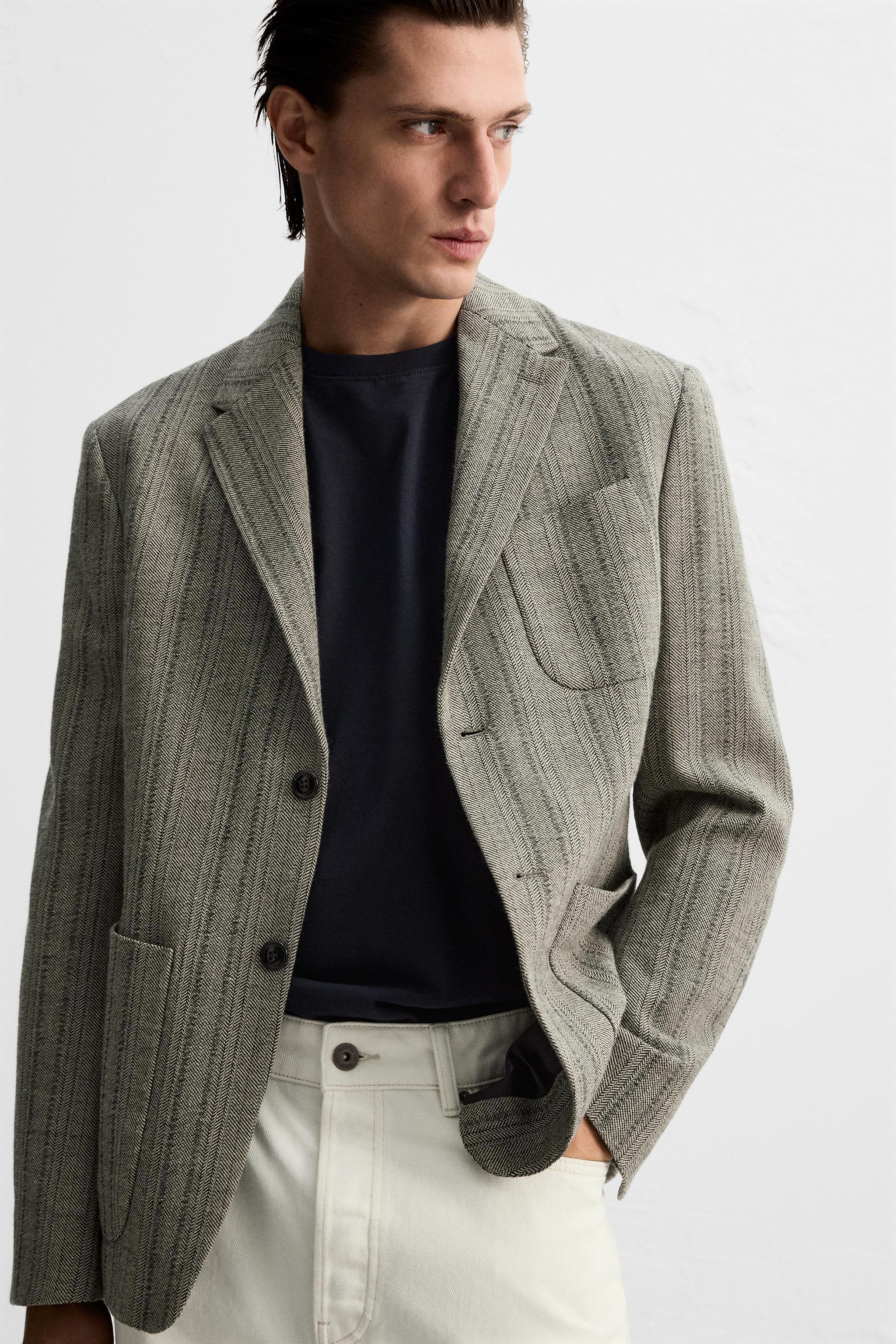 COTTON - WOOL HERRINGBONE BLAZER Product Image