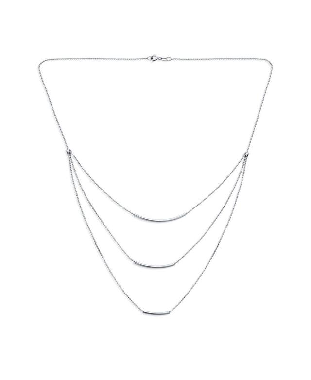 Bling Jewelry Layered Multi Three Strand Chain Curved Bar Necklace For Women .925 Sterling Silver Product Image