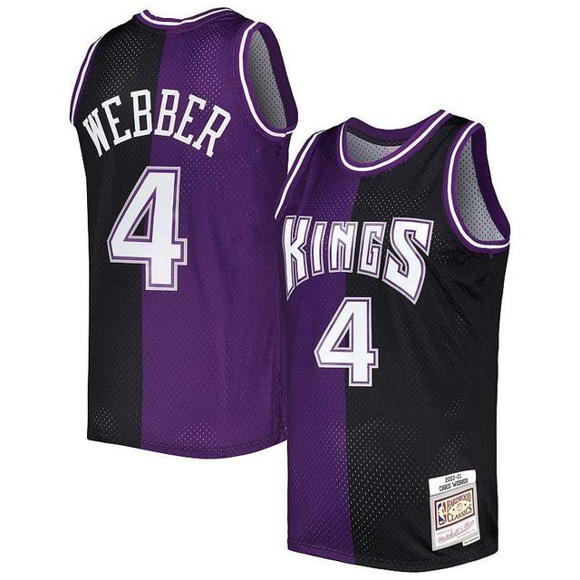 Mens Mitchell & Ness Chris Webber Purple/Black Sacramento Kings Hardwood Classics 2000-01 Split Swingman Jersey Product Image