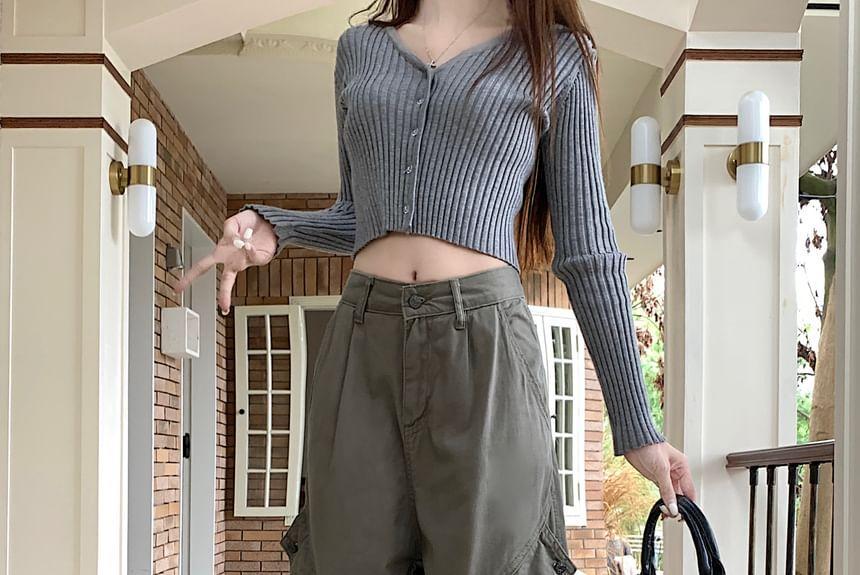 High Waist Plain Wide Leg Cargo Pants product image