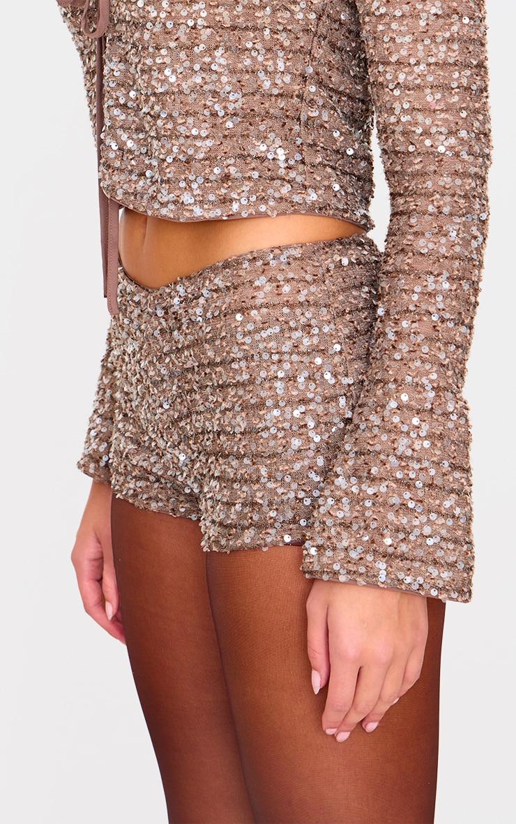 Taupe Textured Sequin Hot Pants  Product Image