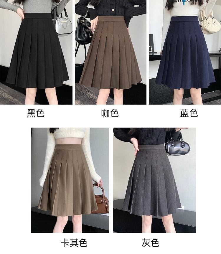 High Waist Plain Mini A-Line Pleated Skirt Product Image