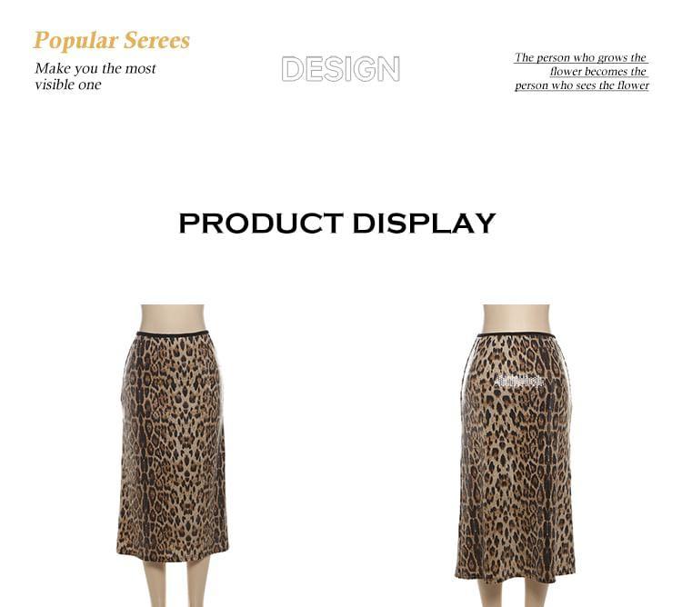 High Waist Leopard Print Sequin Midi Pencil Skirt Product Image