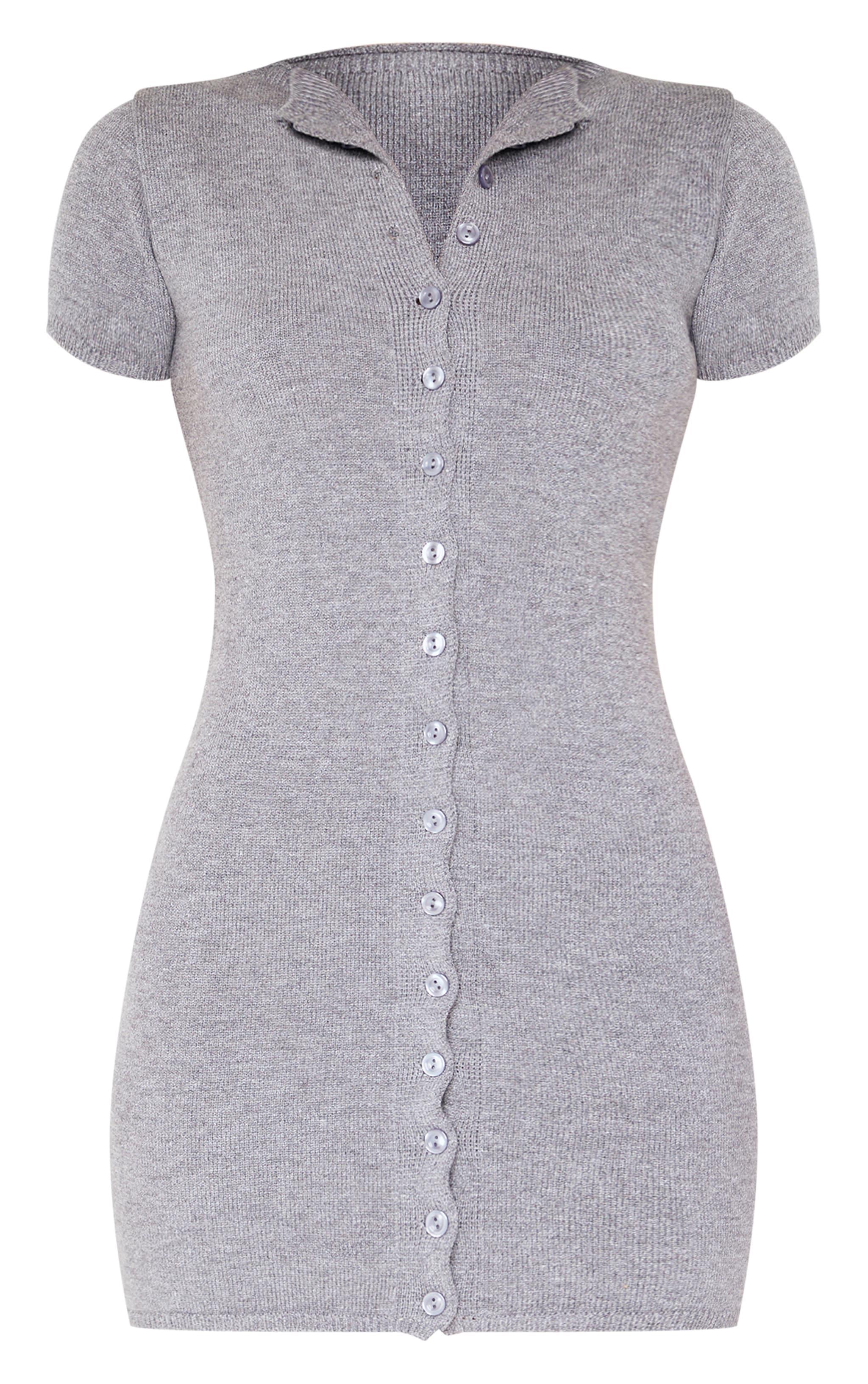 Charcoal Soft Knit Button Through Mini Dress Product Image