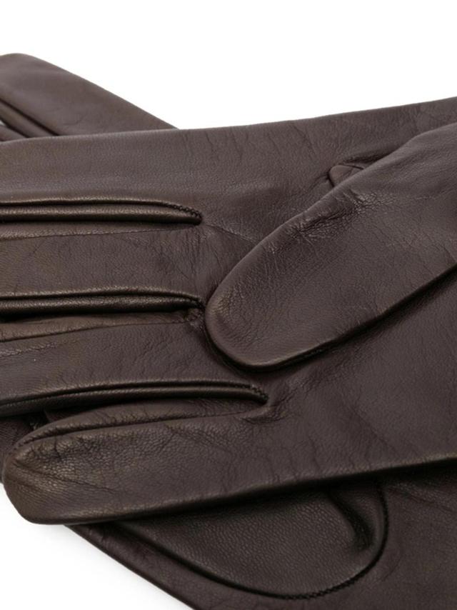 Four-stitch Logo Leather Gloves In Brown Product Image