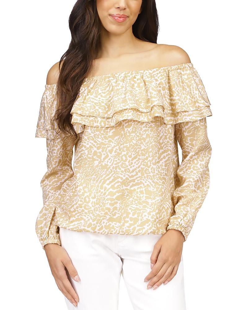 Womens Animal-Print Crepe Off-The-Shoulder Peasant Top Product Image