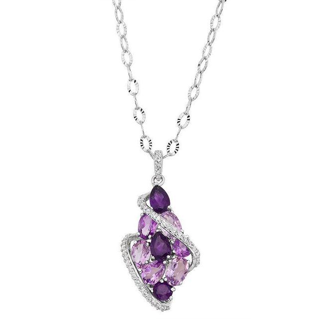 Sterling Silver Amethyst & Lab-Created White Sapphire Cluster Pendant Necklace, Womens Purple Product Image