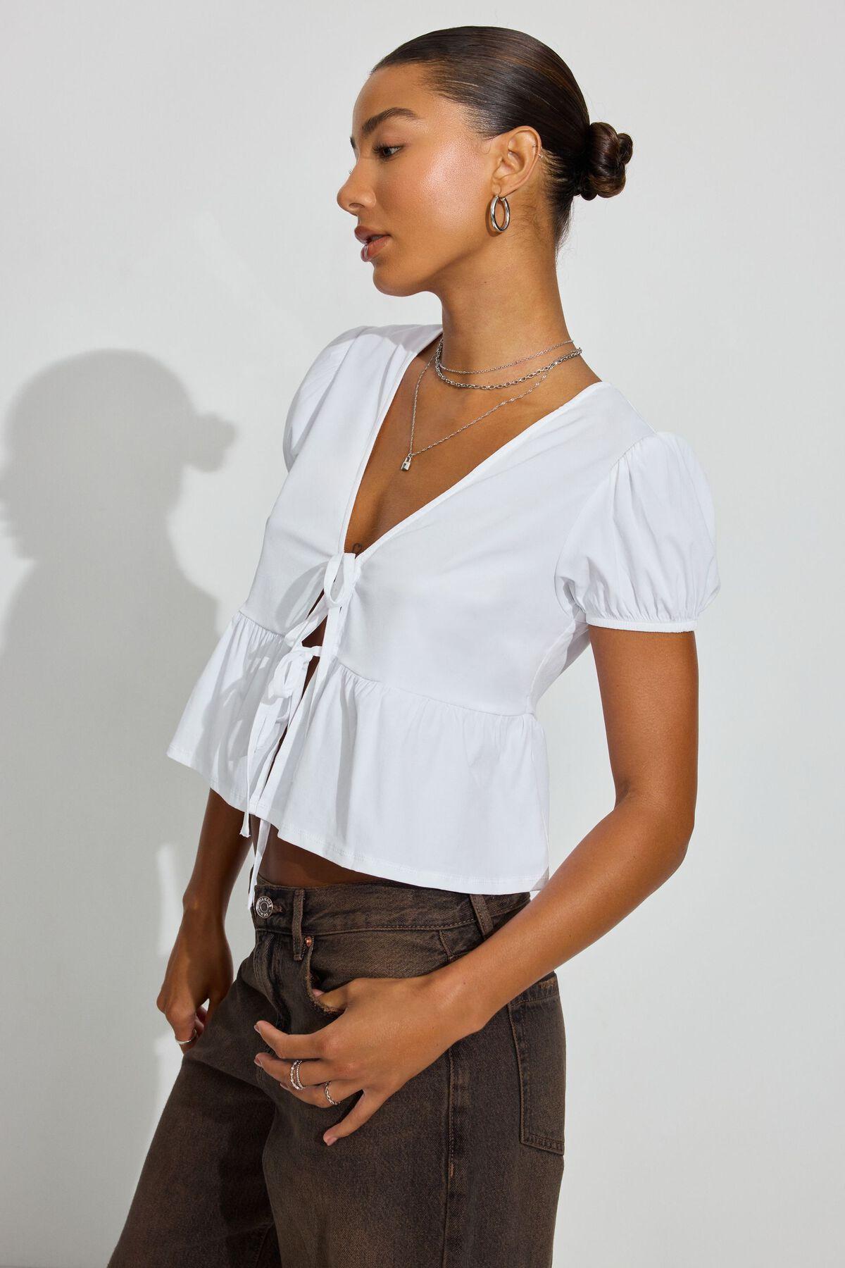 Tie Front Puff Sleeve Top Product Image