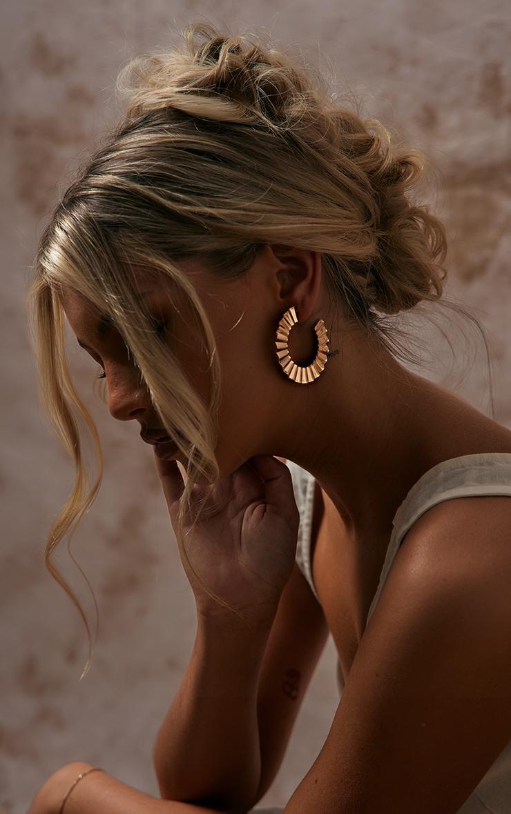 Gold Crinkle Fan Detail Hoop Earrings Product Image