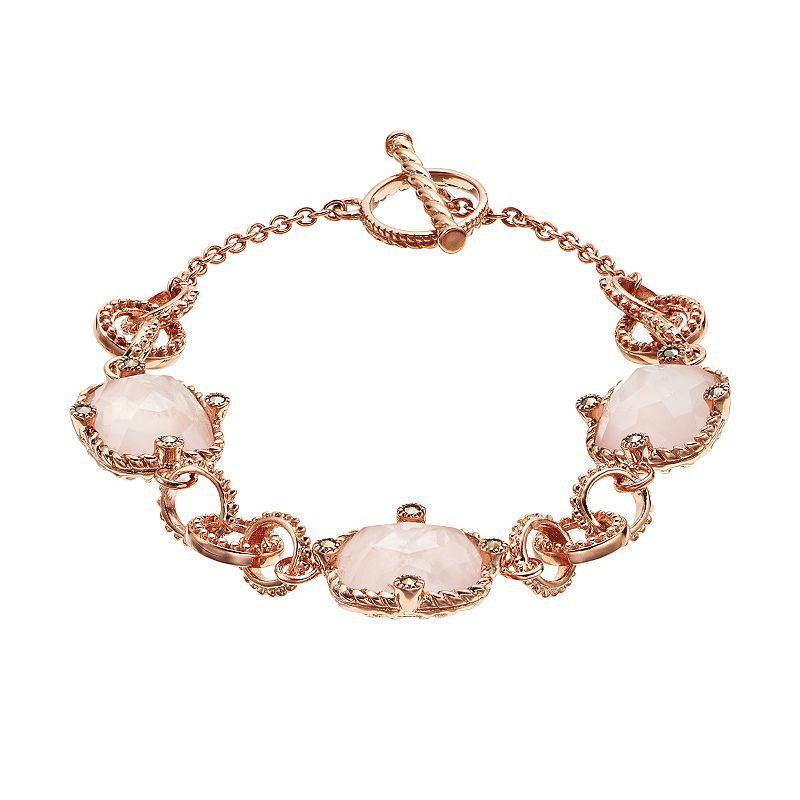 Lavish by TJM18k Rose Gold Over Silver Rose Quartz & Marcasite Bracelet, Womens Multicolor Product Image