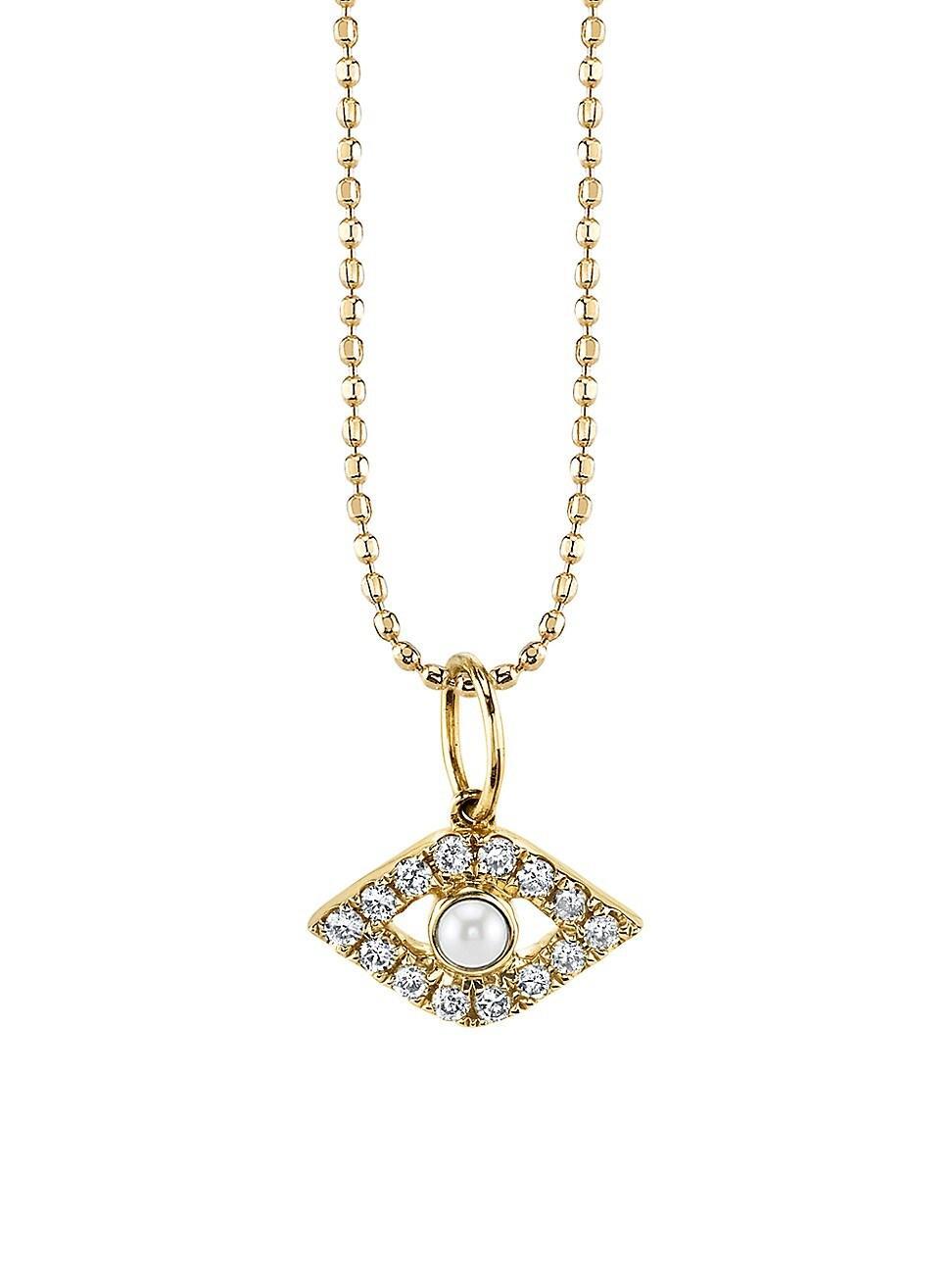 14k Diamond Evil Eye and Pearl Necklace Product Image