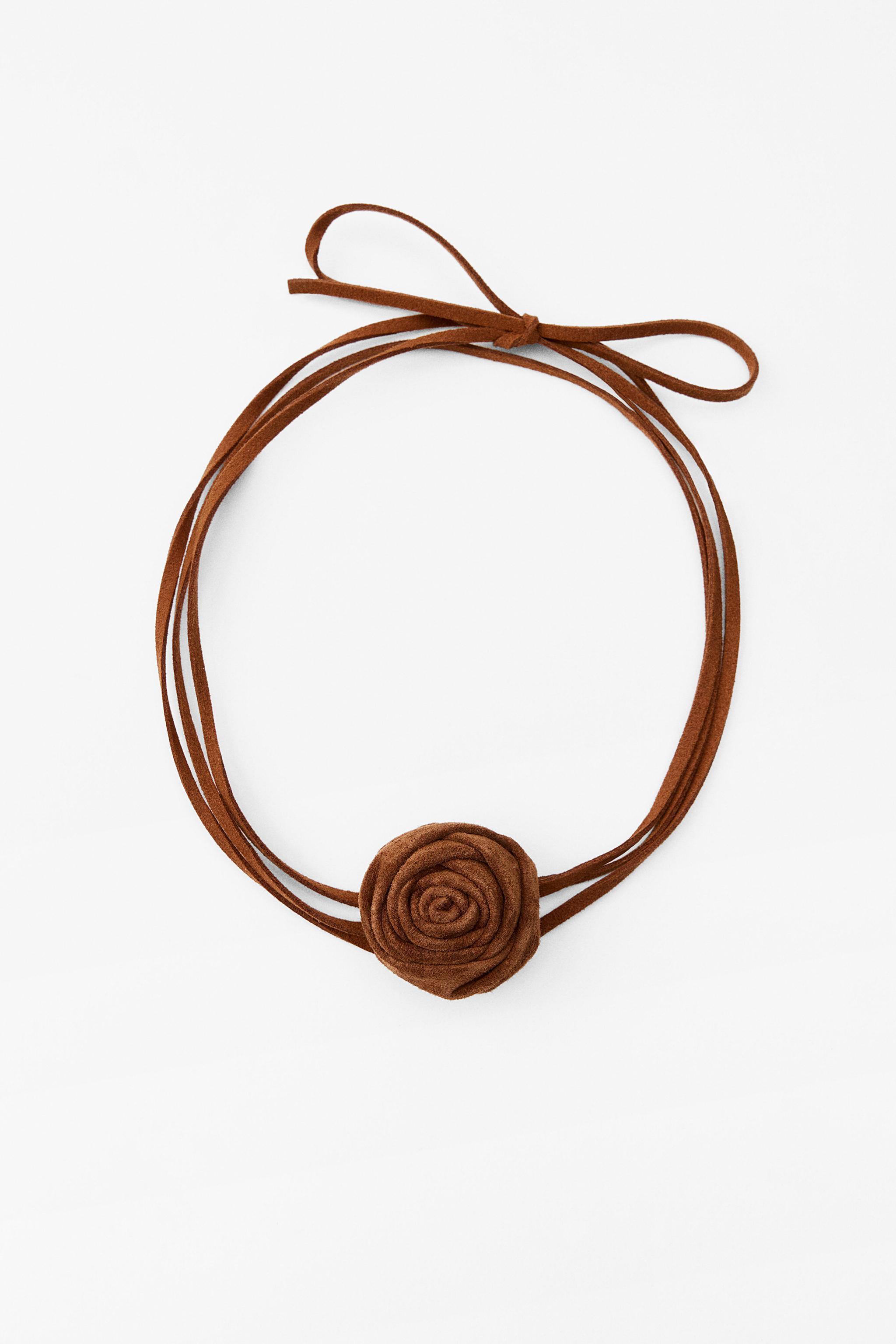 SUEDE LEATHER FLOWER CORD NECKLACE Product Image