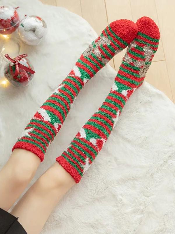 Contrast Color Keep Warm Striped Velvet Socks Accessories Product Image