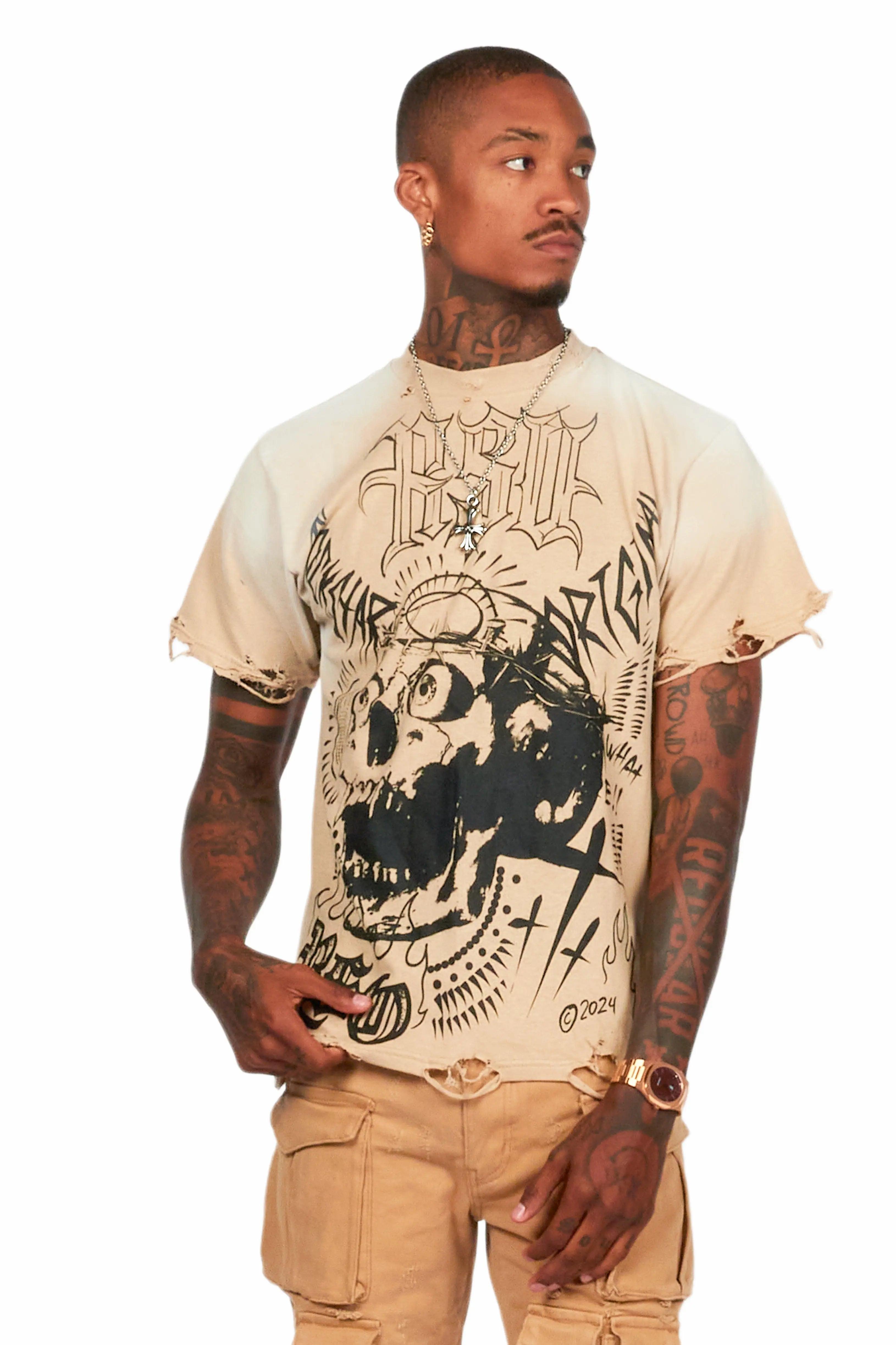 Fein Beige Oversized Graphic T-Shirt Male Product Image