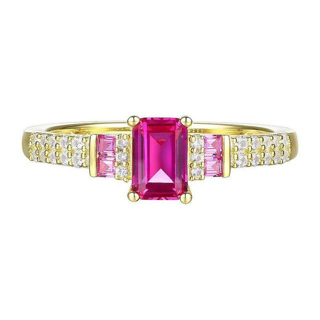 14k Gold Over Silver Lab-Created Ruby, Lab-Created White Sapphire Solitaire Ring, Womens Gold Tone Product Image