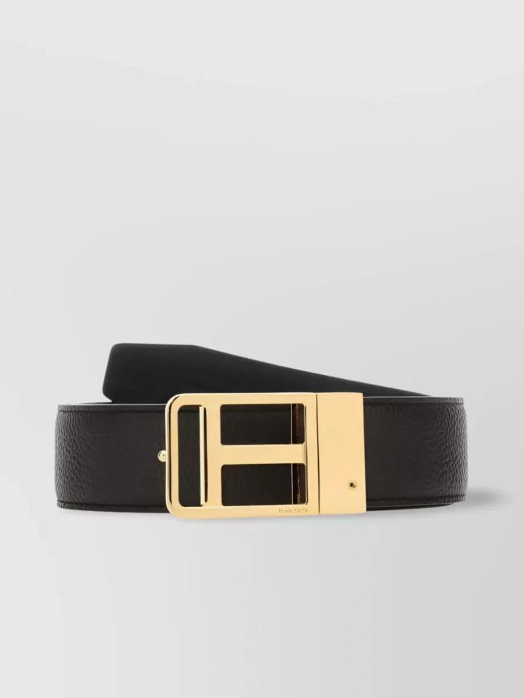 TOM FORD Buffalo Grain Reversible Framed T Belt In Black Product Image