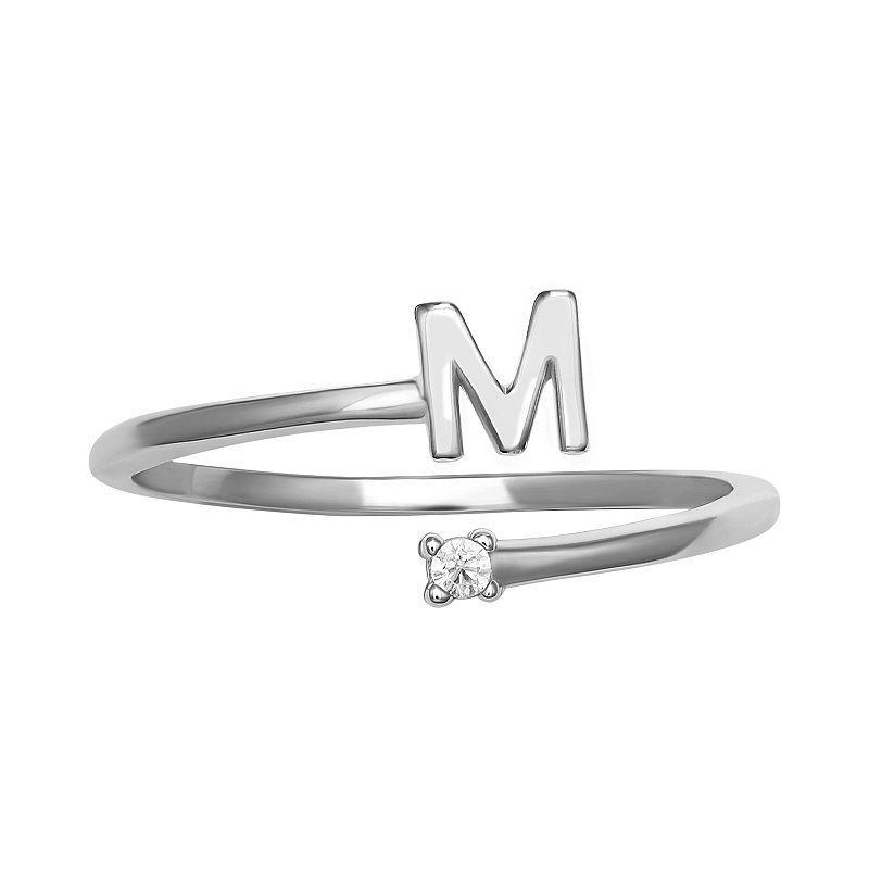 PRIMROSE Sterling Silver Cubic Zirconia Initial Bypass Band Ring, Womens Grey Product Image