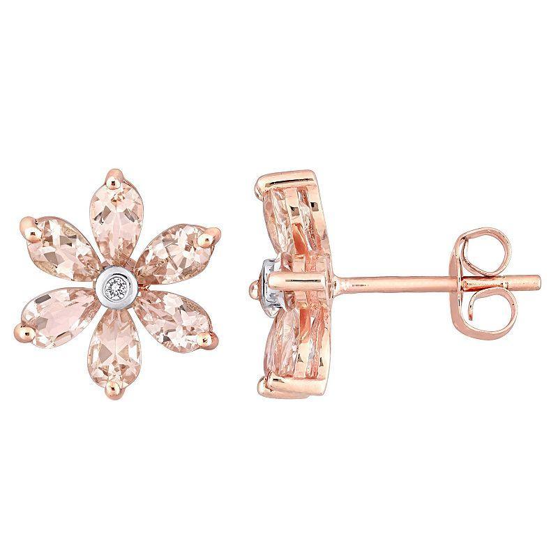 Stella Grace 10k Rose Gold Morganite & Diamond Accent Flower Stud Earrings, Womens, Pink Product Image