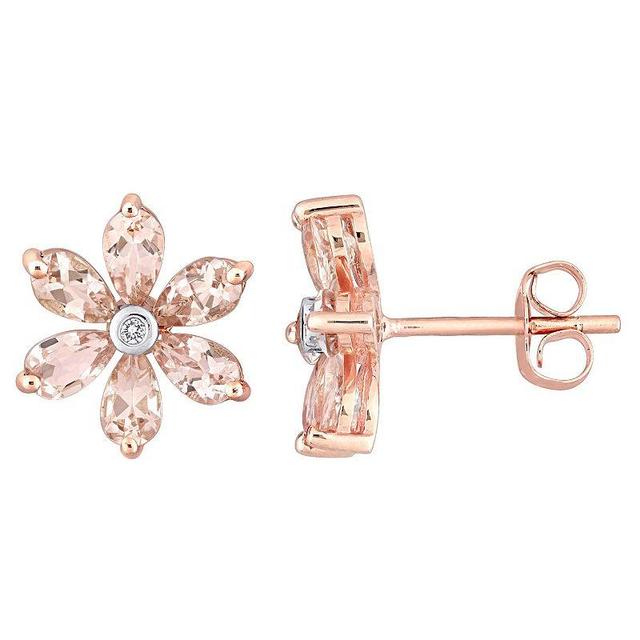 Stella Grace 10k Rose Gold Morganite & Diamond Accent Flower Stud Earrings, Womens Product Image