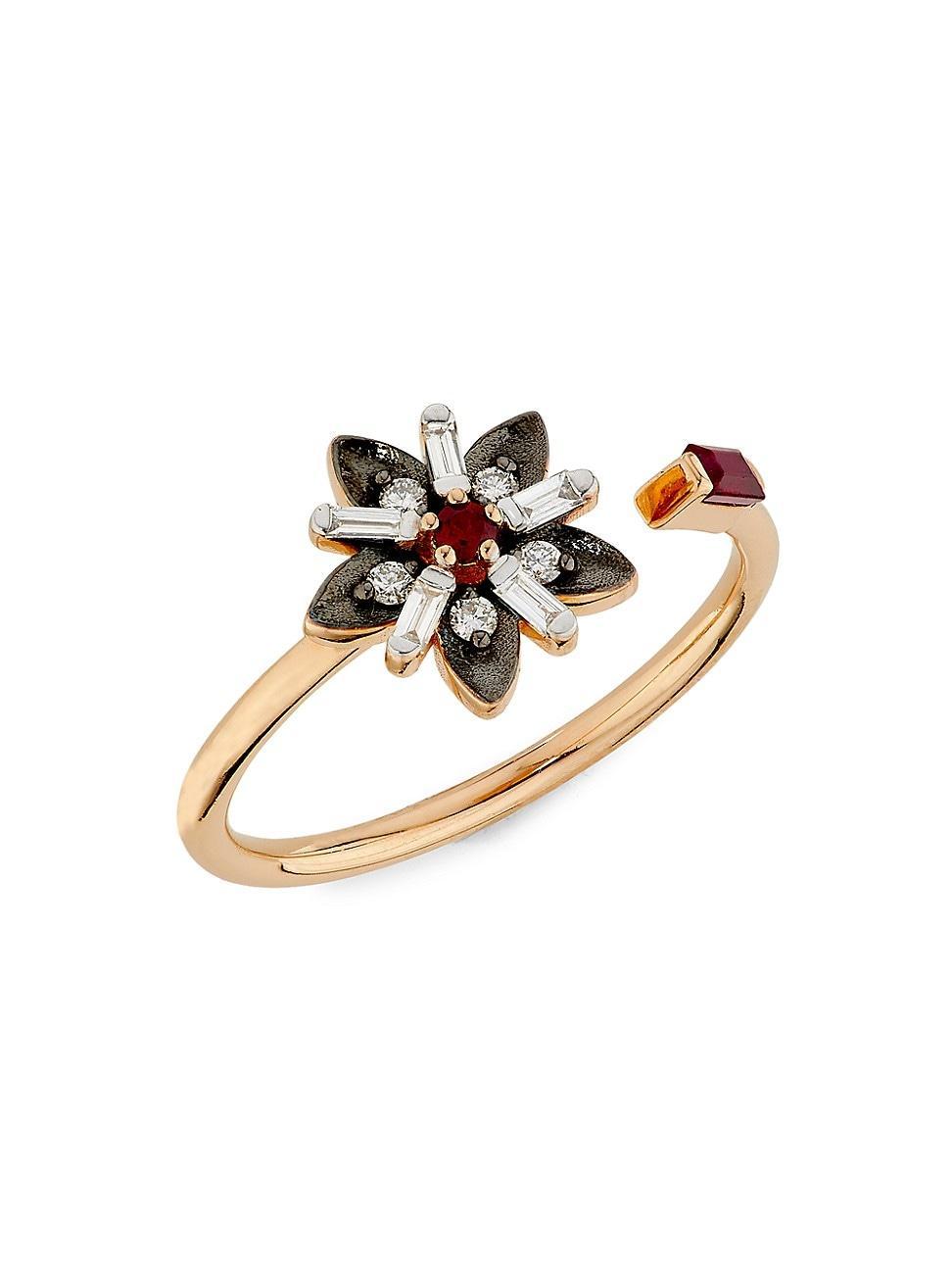 Womens Apple Seed 14K Rose Gold, 0.13 TCW Diamond & Ruby Cuff Ring Product Image