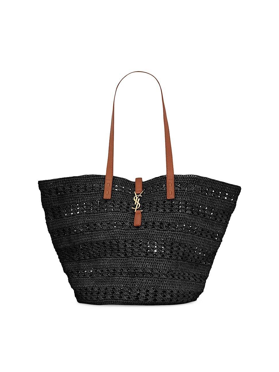 Womens Panier Medium in Crochet Raffia and Smooth Leather product image