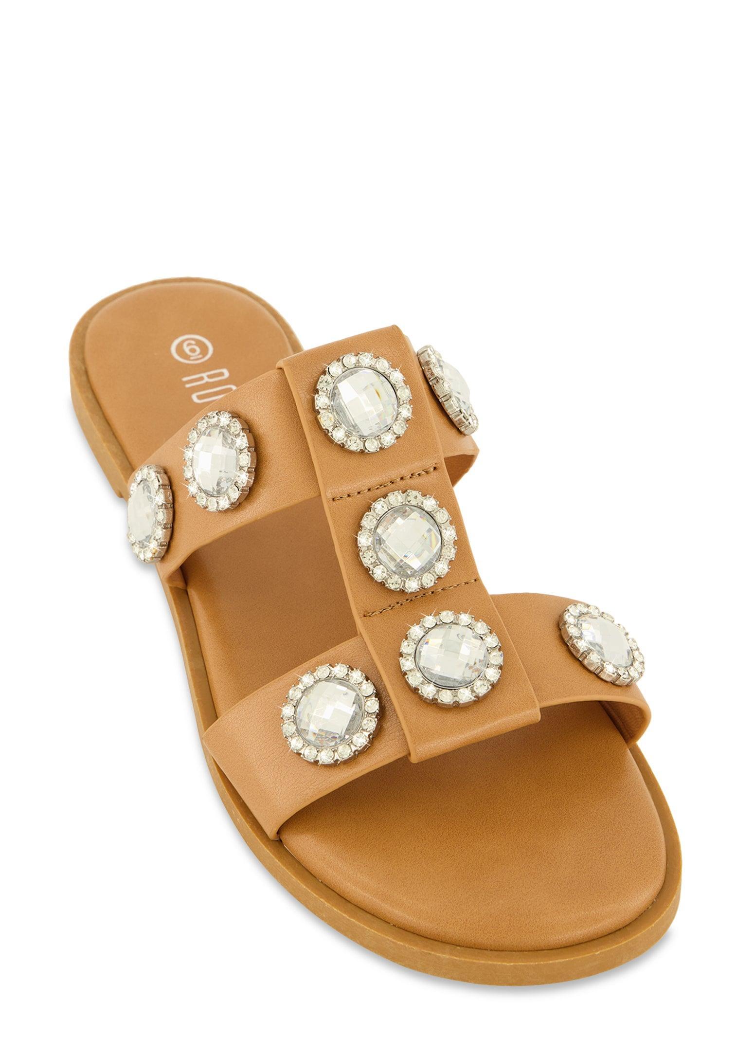 Womens Gemstone Embellished Slide Sandals Product Image