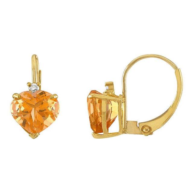 Tiara 10k Gold Citrine & Diamond Accent Leverback Earrings, Womens Product Image