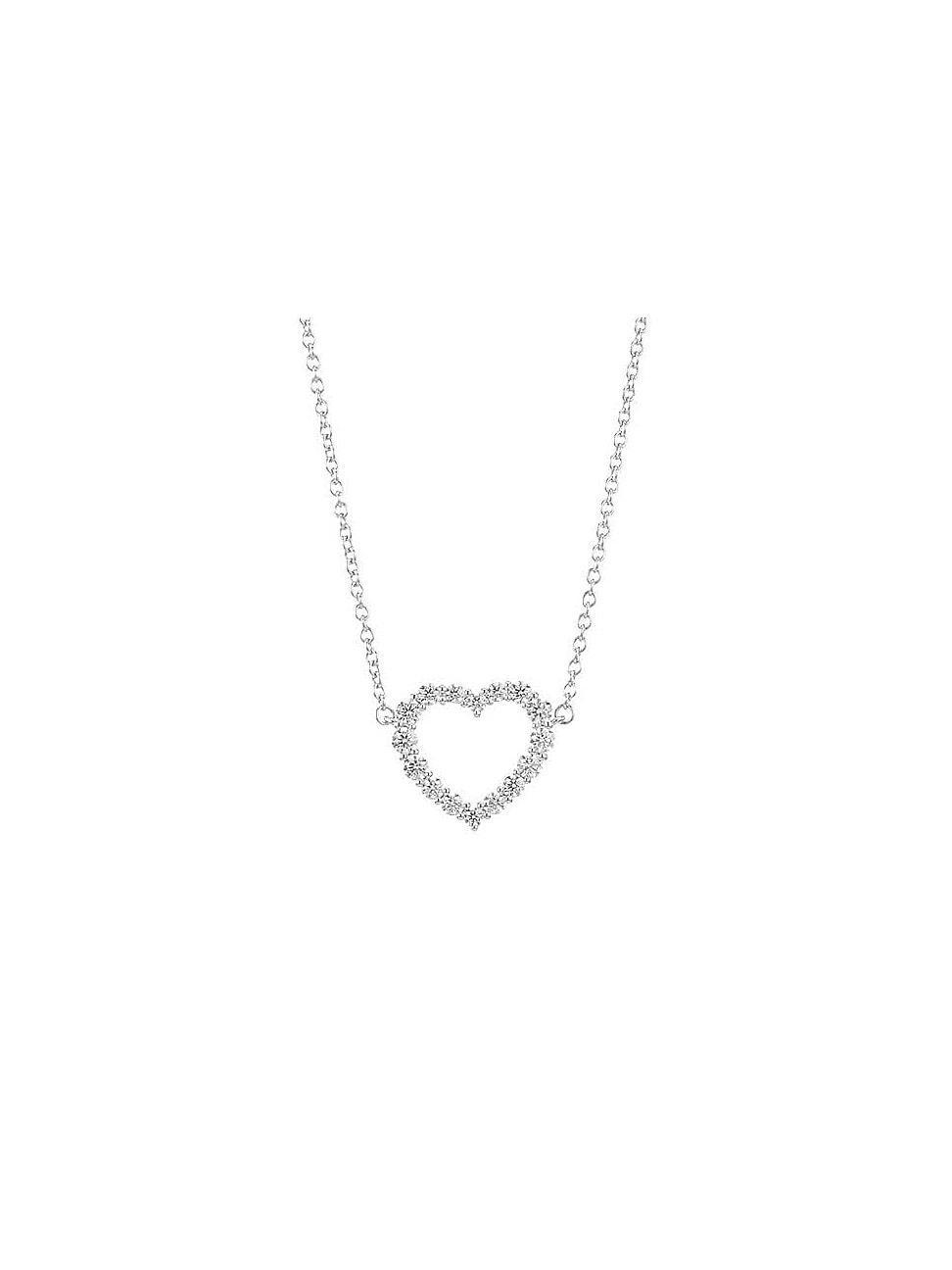 Womens 18K White Gold & Diamond Medium Heart Pendant Necklace Product Image