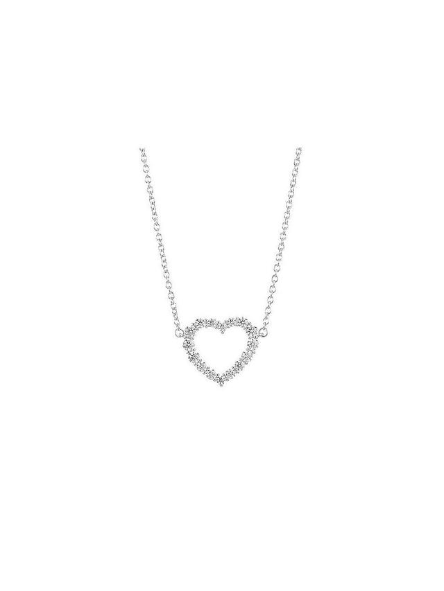 Womens 18K White Gold & Diamond Medium Heart Pendant Necklace Product Image