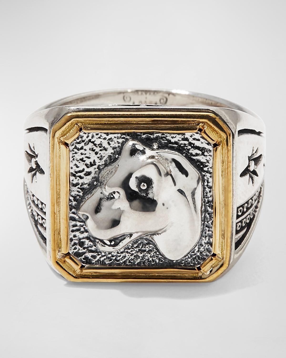 Mens Panther Two-Tone Sterling Silver Ring Product Image