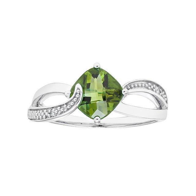 Sterling Silver Peridot & Diamond Accent Cushion Bypass Ring, Womens Green Product Image