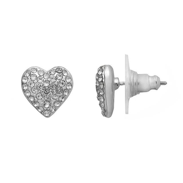 Emberly Silver Tone Heart Stone Stud Earrings, Womens, Clear Product Image