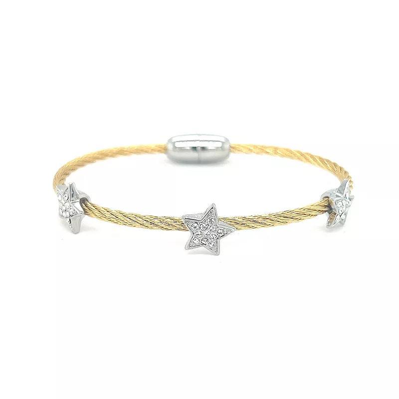 Juvell Two Tone 18k Gold Plated Cubic Zirconia Star Bangle Bracelet, Womens Product Image