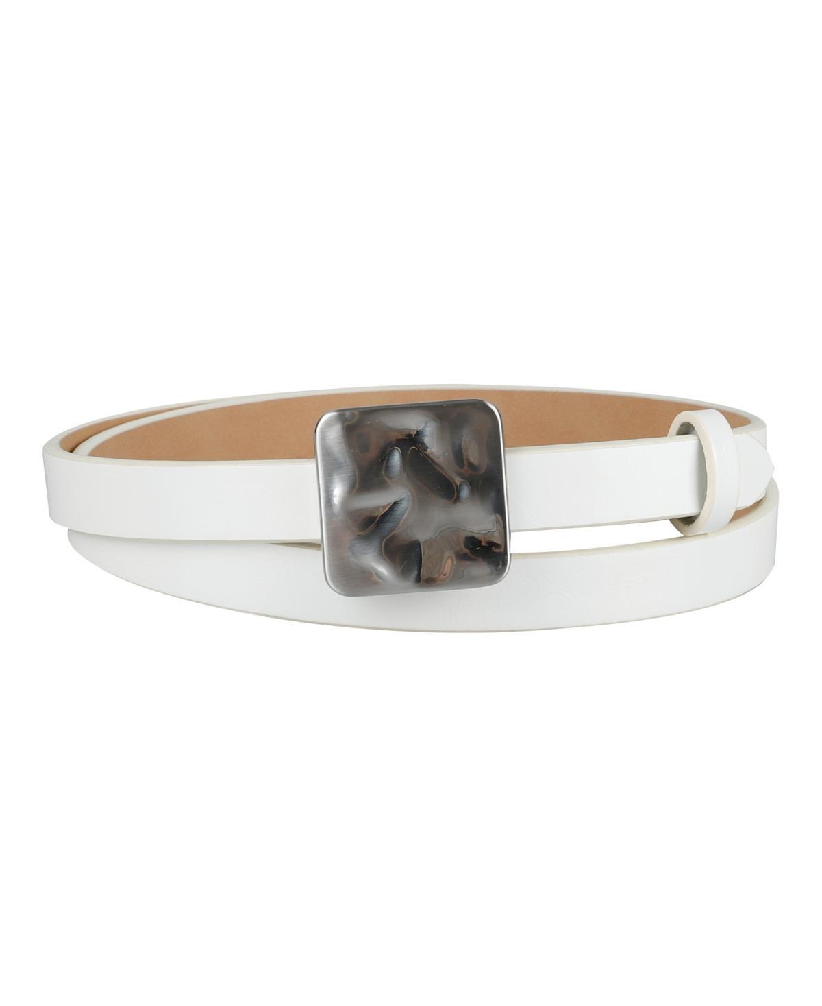 Calvin Klein Womens Skinny Hammered Plaque Buckle Belt Product Image