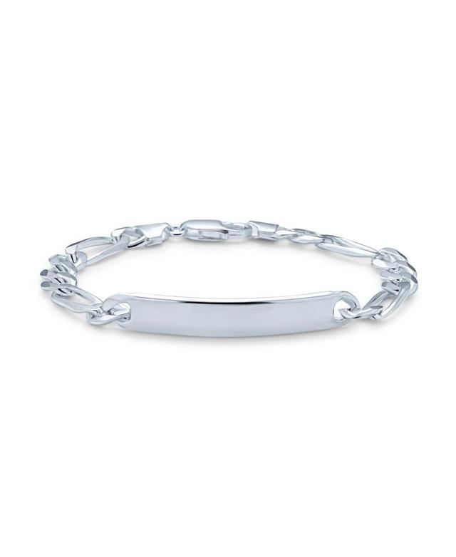 Bling Jewelry Bar Name Plated identification Id Bracelet For Men 6.5 Mm Figaro Chain Link 250 Gauge .925 Sterling Silver Made In Italy - Silver figaro Product Image