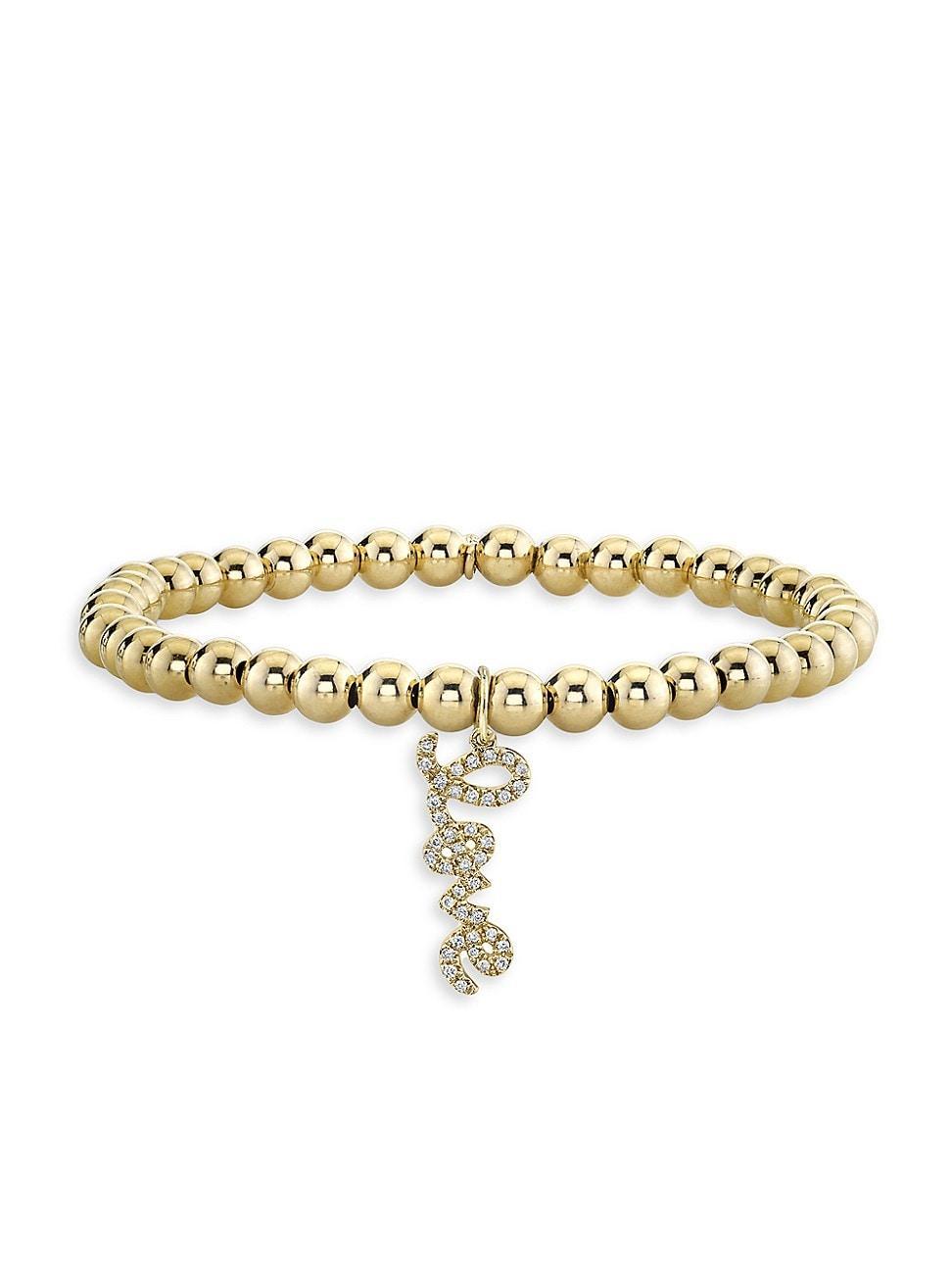 Womens Under The Sea Love Script 14K Yellow Gold & 0.12 TCW Diamond Beaded Bracelet Product Image