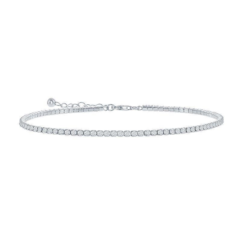 Sterling Silver 2 mm Cubic Zirconia Tennis Anklet, Womens Product Image