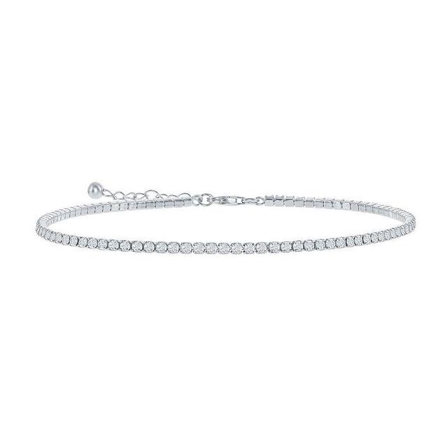 Sterling Silver 2 mm Cubic Zirconia Tennis Anklet, Womens Product Image