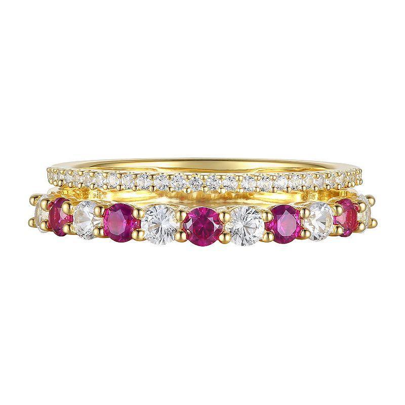 14k Gold Over Silver Lab-Created Ruby & Lab-Created White Sapphire Ring, Womens Yellow Product Image