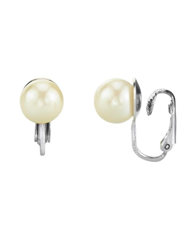 1928 Simulated Pearl Clip-On Earrings, Womens, Silver Tone Product Image